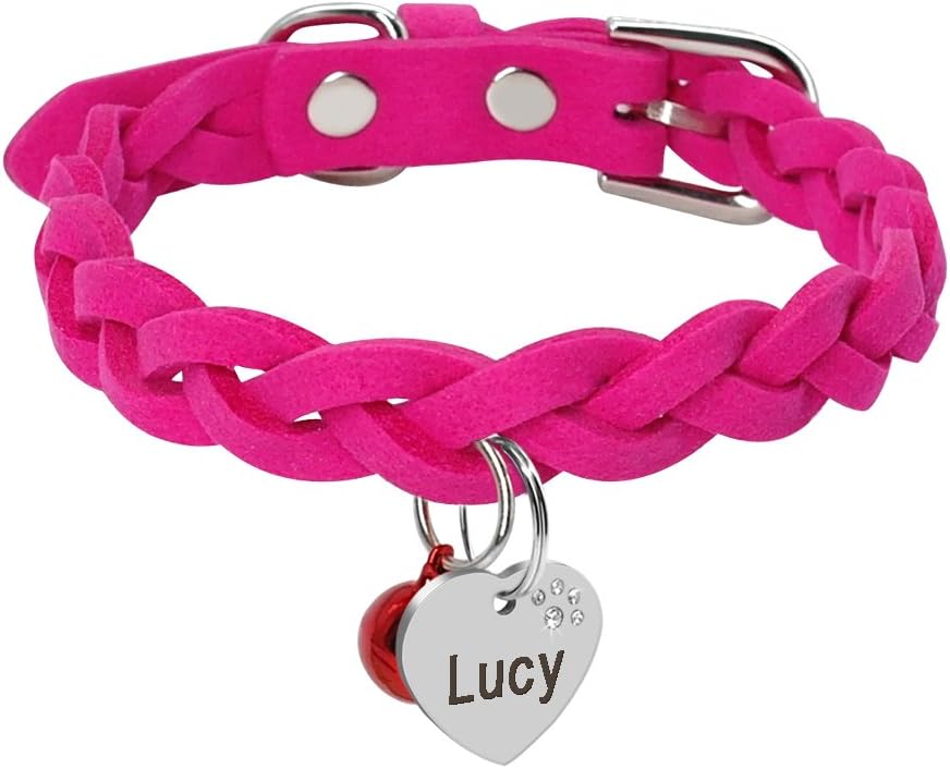 5pcs Suede Leather Small Dog Cat Collar Adjustable Pet Puppy Kitten Bell Collars for Chihuahua Yorkshire Teddy Pink XS S M Rose M