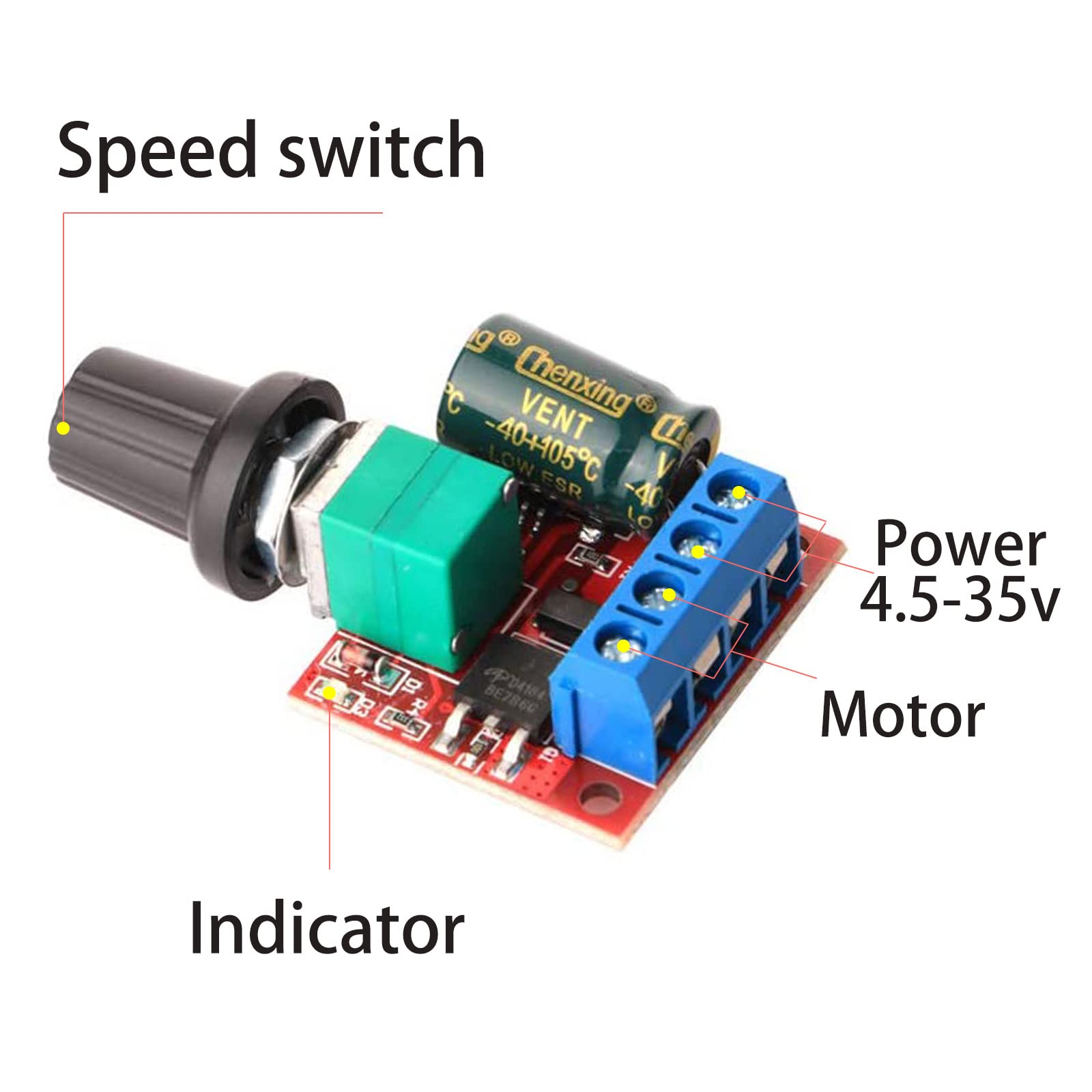 Controller PWM Per Motori DC - 5-30V 12A 360W, Con Avvio/Arresto, Regolazione Digitale