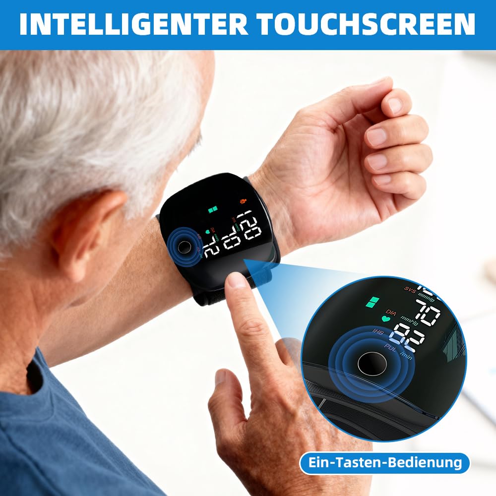 Tensiometro de Muñeca, Tensiometro Muñeca con LCD, Portátil Eléctricos Tensiómetro Digital, Manguito Ajustable 13,5-19,5 cm, Memoria para 99 x 2 Valores Medidos para Uso Doméstico y de Viaje