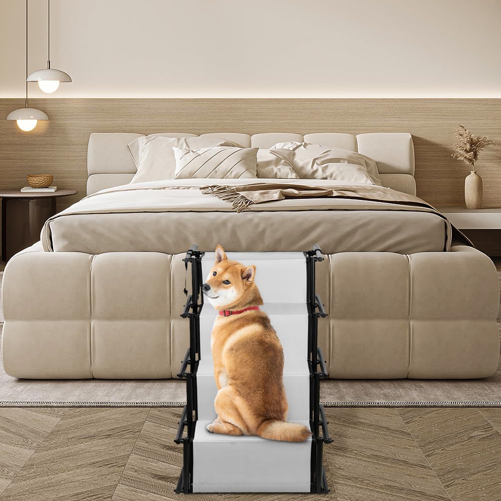Scaletta per cani fino a 80 kg I utilizzabile per tutti i veicoli I Scala per cani pieghevole I Rampe per cani piccoli e grandi | Rampa auto cane-grigio chiaro