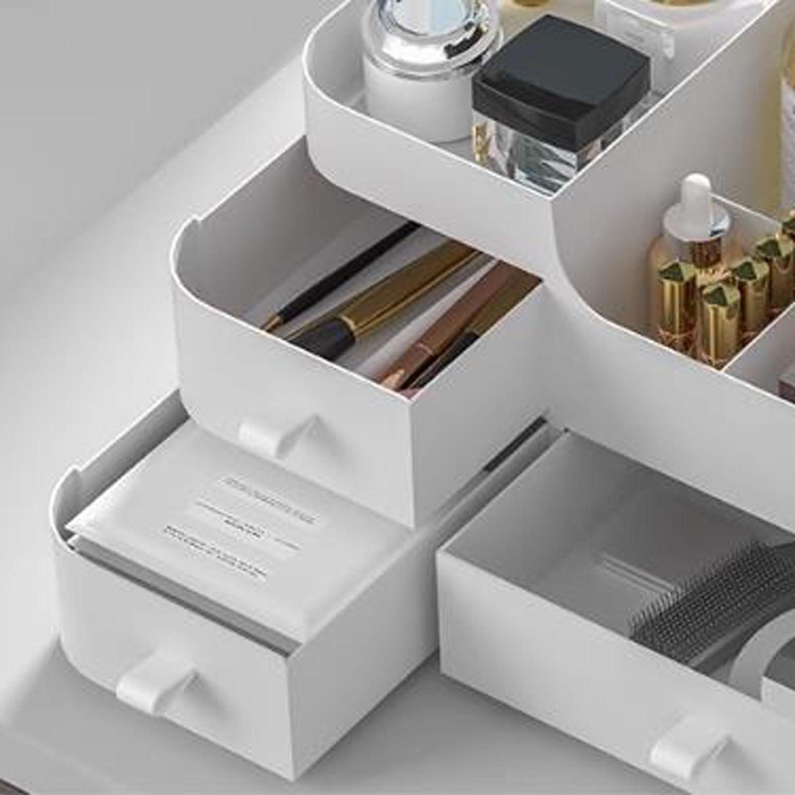 Kosmetik-Aufbewahrungsorganisator Make-up-Organizer, Aufbewahrungsbox, umfassender Kosmetik- und Hautpflege-Organizer for Schlafzimmer und Badezimmer, mit Schubladen Arbeitsplatten-Organizer(Weiß)