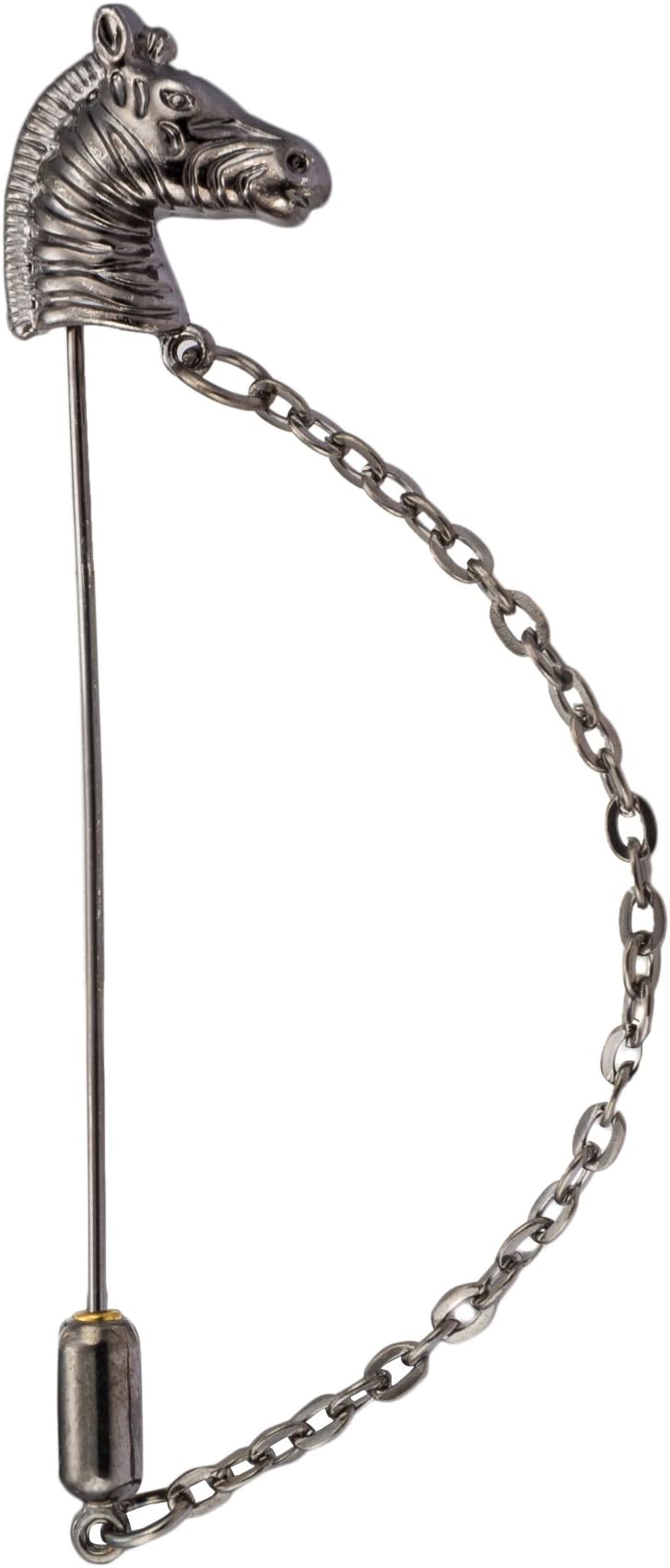 AVARON PROJEKT Black Metal Horse with Hanging Tassel Lapel Pin/Brooch/Shirt Stud for Men