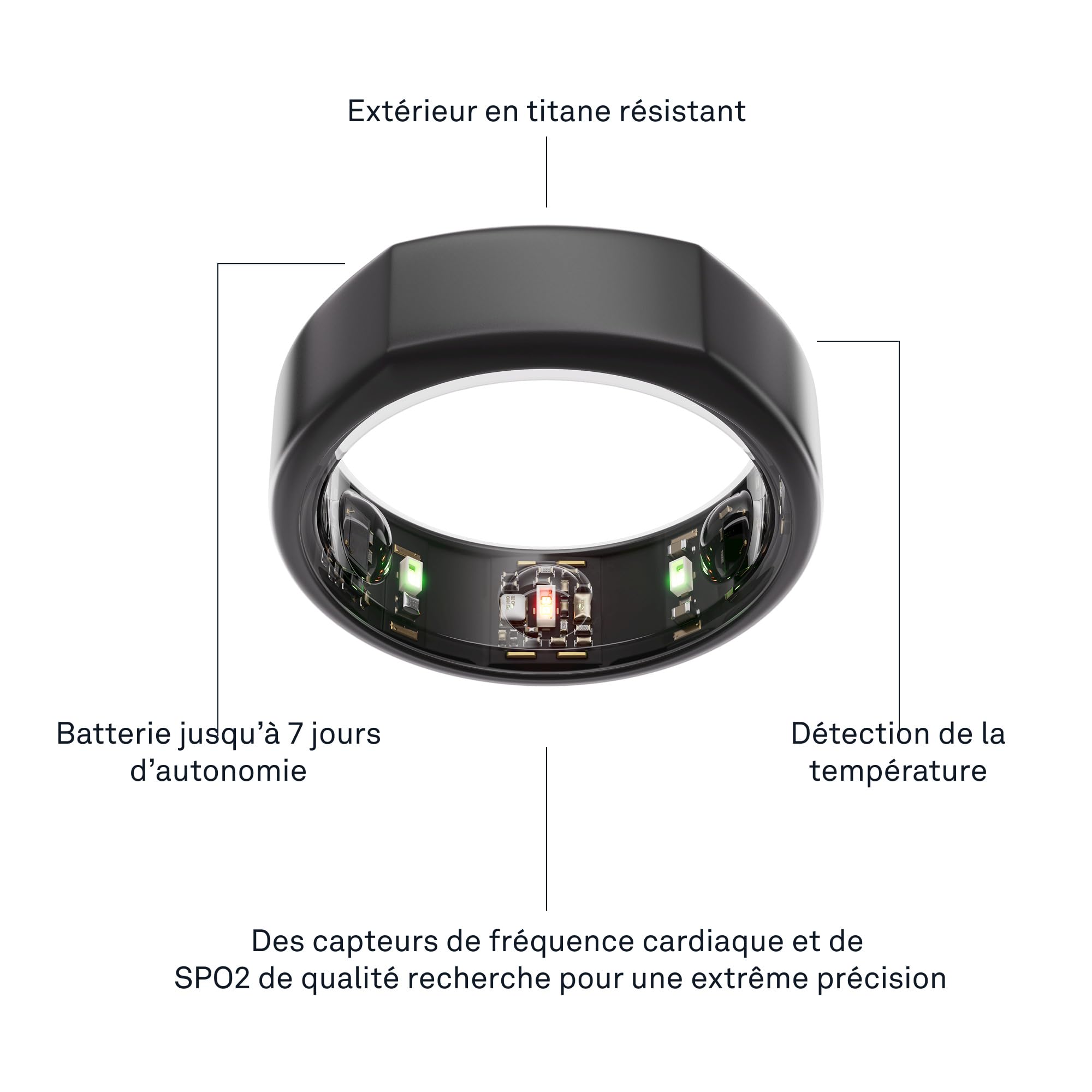 Oura Gen3 Heritage Anneau connecté - Taille 6, Stealth | Suivi sommeil, fréquence cardiaque et activité - Max. 7 jours d'autonomie - Compatible iOS/Android - Baguier Oura pour trouver votre taille