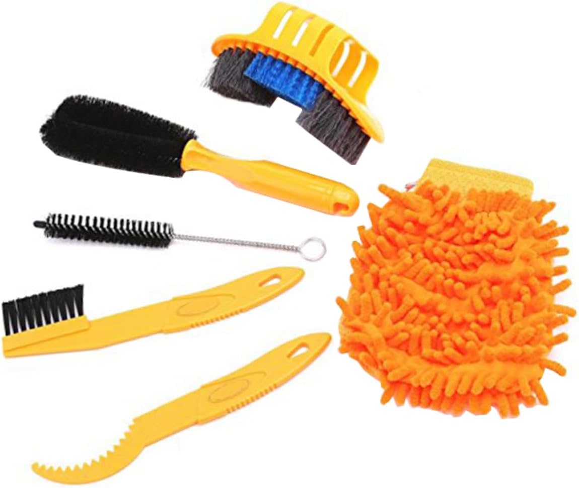 Yardwe Mountain Road Bike Cleaning Accessories 6 Piece Chain Cleaner Kit Tire Brush Wheel Brush Sprocket Cleaning Tools Mitts Multipurpose Utility