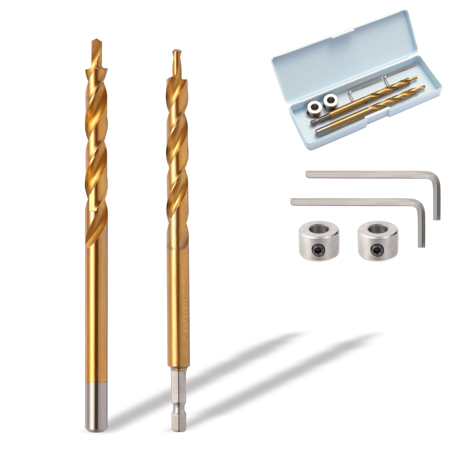 Woodworking Tools 3/8 Inch Twist Step Drill Bit Hex Shank Pocket Hole Drill Bit with Adjustable Depth Stop Ring for Pocket Hole Jig Kit