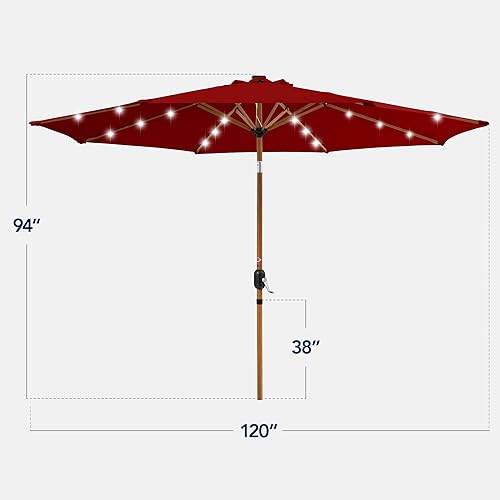 Vista 109 de Best Choice Products - Sombrilla solar de 7.5 pies para exteriores, patio, mesa, mercado, terraza, piscina con inclinación, manivela, luces LED