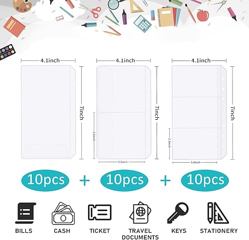 Miniatura 10 de QiXin 100 bolsillos transparentes A6 para carpeta, 6 agujeros, carpetas con cremallera, bolsas de hojas sueltas de PVC, sobres de efectivo para