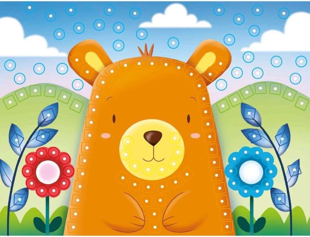 Quercetti Mosaic Pin - Nature Themed Mosaic Making Craft Kit for Kids 5+ - 300 Colored Pins - 8 Pattern Cards - Not Foldable