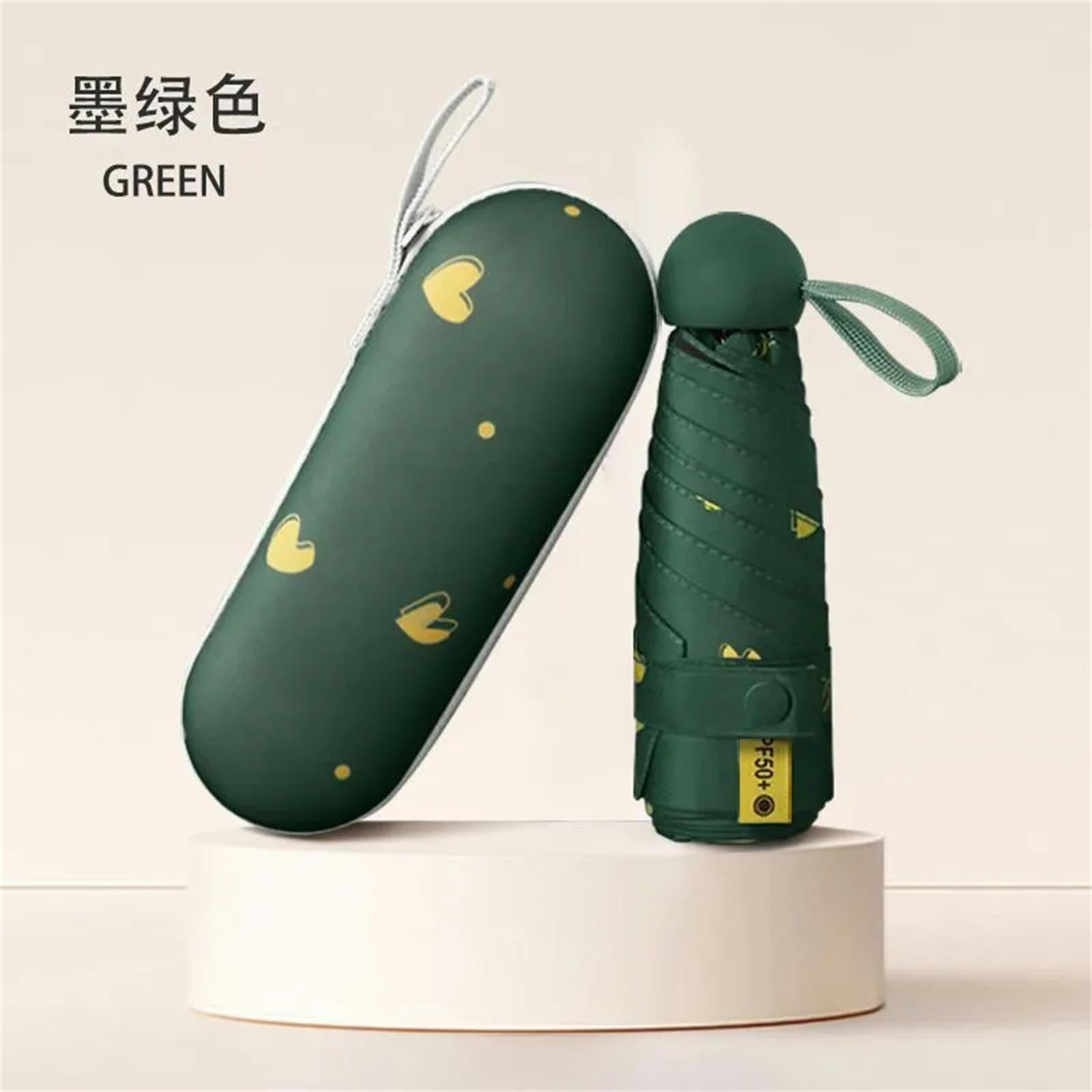 MdybF Ombrello Mini Capsule Ombrello Tascabile Leggero Ombrello Piovoso Per Sole E Ombrello Di Pioggia-Verde Scuro
