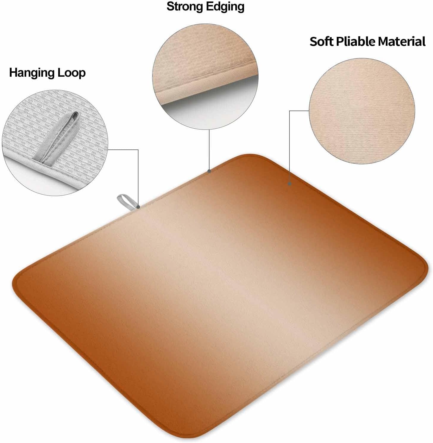 Burnt Orange Ombre Dish Drying Mat for Kitchen Counter, Microfiber Rack Pads, Farmhouse Orange Color Gradient Absorbent Dish Bottle Drying Mat, 18" x 24", 1 Pack