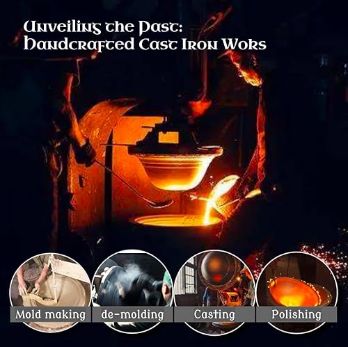 Miniatura 5 de Wok de hierro fundido con parte inferior plana de 12.6 pulgadas con tapa de madera, wok chino sin recubrimiento y pre-sazonado, se adapta a cocinas