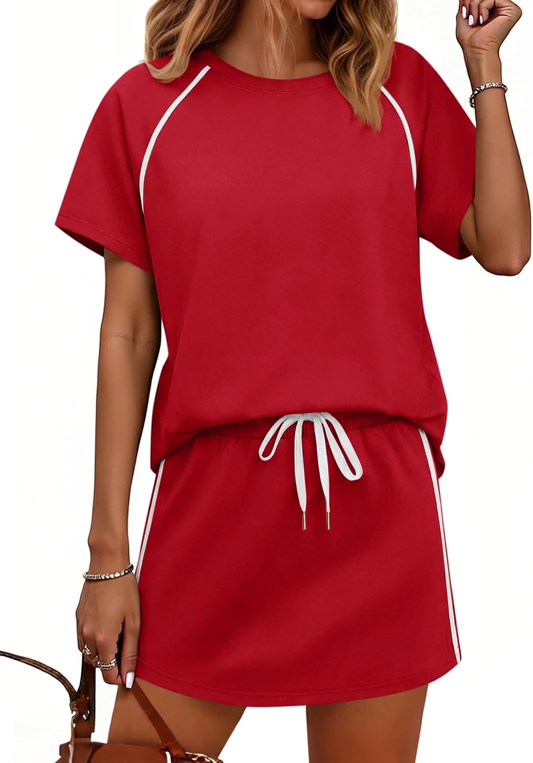 Yousify Womens 2 Piece Skirt Sets Summer Short Sleeve Tops and Tennis Skort Lounge Set Vacation Workout Matching Outfits