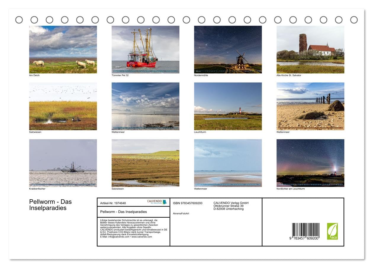 Pellworm - Das Inselparadies (Tischkalender 2026 DIN A5 quer), CALVENDO Monatskalender: Stimmungsvolle Bilder dieser paradiesischen Nordseeinsel bei Tag und Nacht