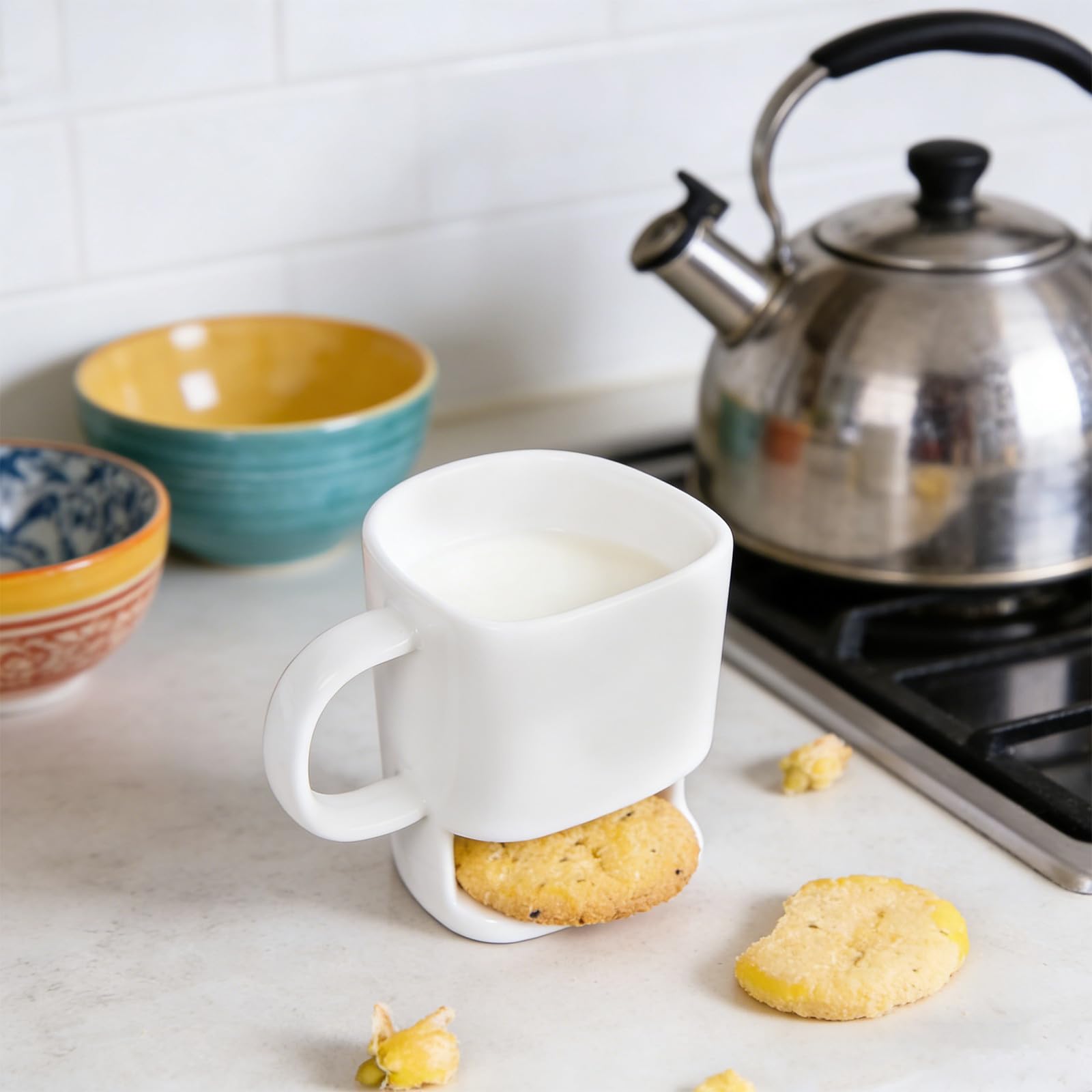 BESPORTBLE 2er-Set Keramikbecher mit Fach – 225 ml Frühstücksmilchbecher mit Kekshalter – Kaffeebecher für Feste und Weihnachten