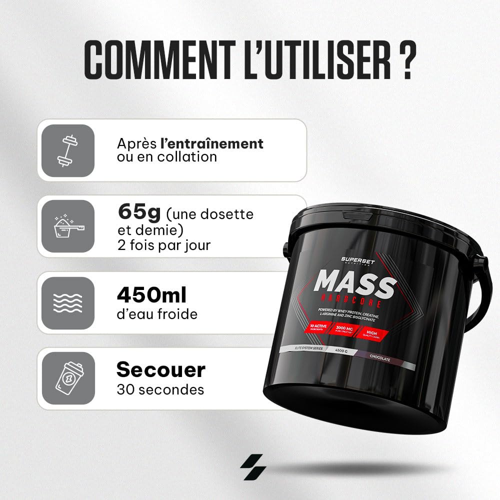 Superset Nutrition | Mass Hardcore (4,5kg) | Gainers | Gainer enrichi en whey + créatine - Chocolat