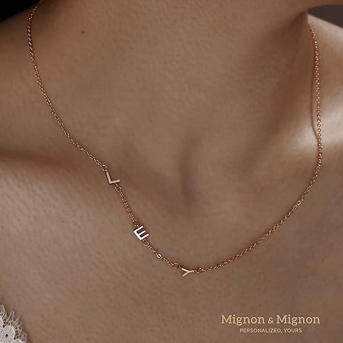 Miniatura 8 de MignonandMignon Sideways Tiny Initial Necklace  Off Center Letter  Personalized Name  Mothers Day Perfect Gift for Mom -SIN