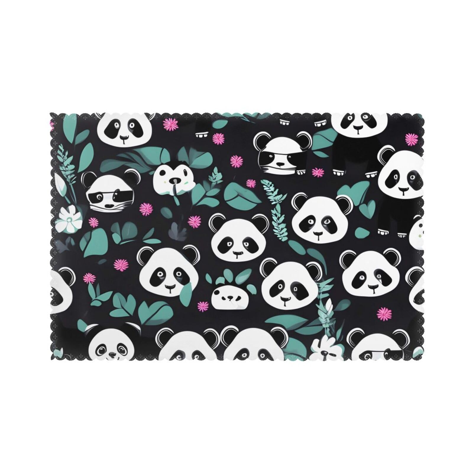 Panda cute face Placemat set of 6, oil-proof and insulated dining table placemats, washable and wipeable.