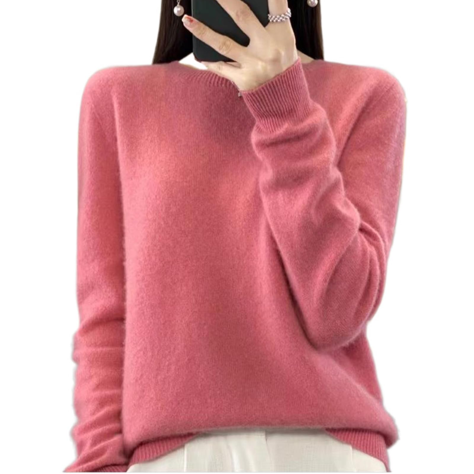 Womens Wool Sweaters for Women Wool Crew Neck Long Sleeve Soft Pullover Sweater Tops Solid Knit Pullover Sweater
