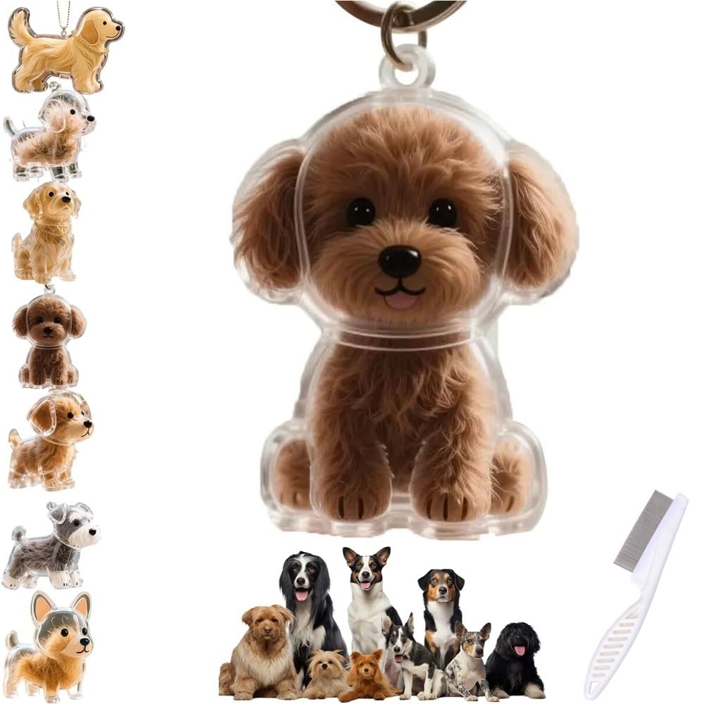 MGHN Dog Hair Collector Keychain Charm Memorial Storage Box, Transparent Pet Hair Memorial Keepsake, Cute Pet Lovers Memorial Gift, Dog Hair Holder Accessory(Style-E)