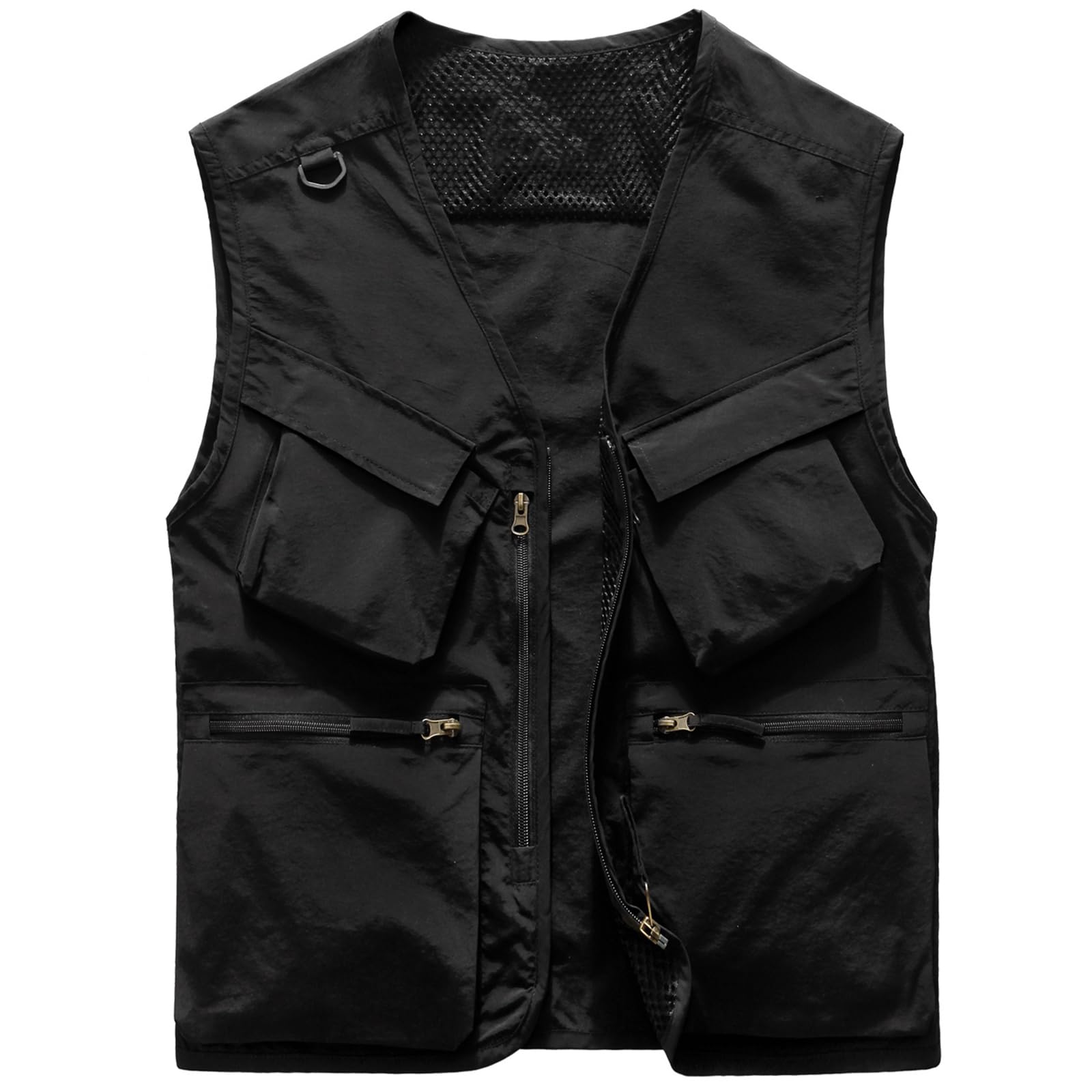 Songyi Męska kamizelka wędkarska, bawełniana, na polowanie, trekking, wędrówki, bez rękawów, z wieloma kieszeniami (rozmiar: 4XL, kolor: czarny)