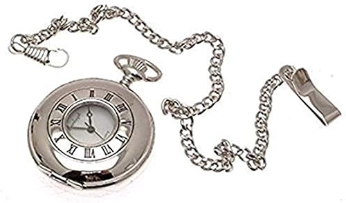 Reloj de bolsillo y cadena de cuarzo de media cazador de color plateado