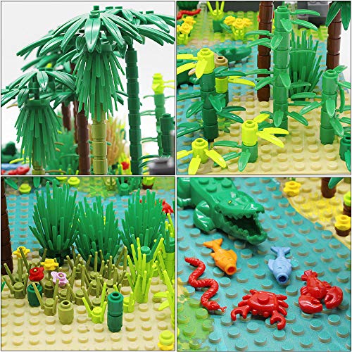 Feleph Dschungel Landschaft Bausteine mit 2 Bauplatten, Regenwald Pflanzen Wald Bäume Blumen Büsche Tiere Zubehör Botanische Kompatibel mit Großen Marken – Bild 4