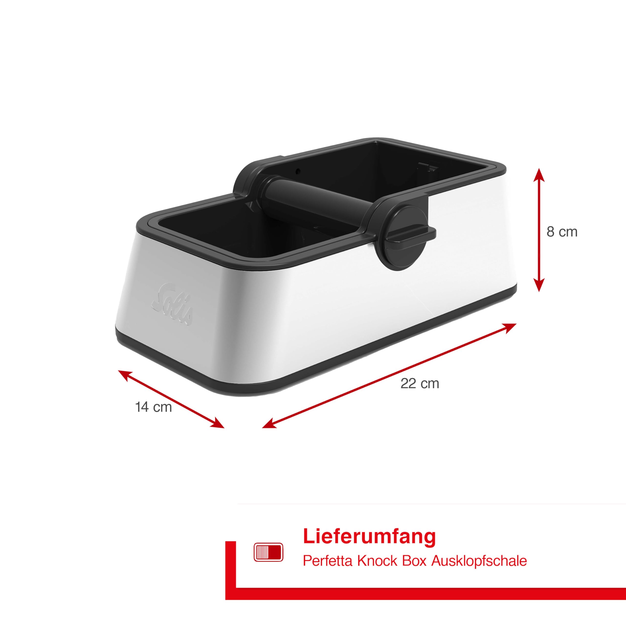 Solis Perfetta Knock Box, 700ml Kapazität, Abklopfbehälter für Siebträger | Stoßdämpfende Schlagstange, Anti-Rutsch-Füße, Spülmaschinenfester Einsatz, Leichtes Siebträger Zubehör