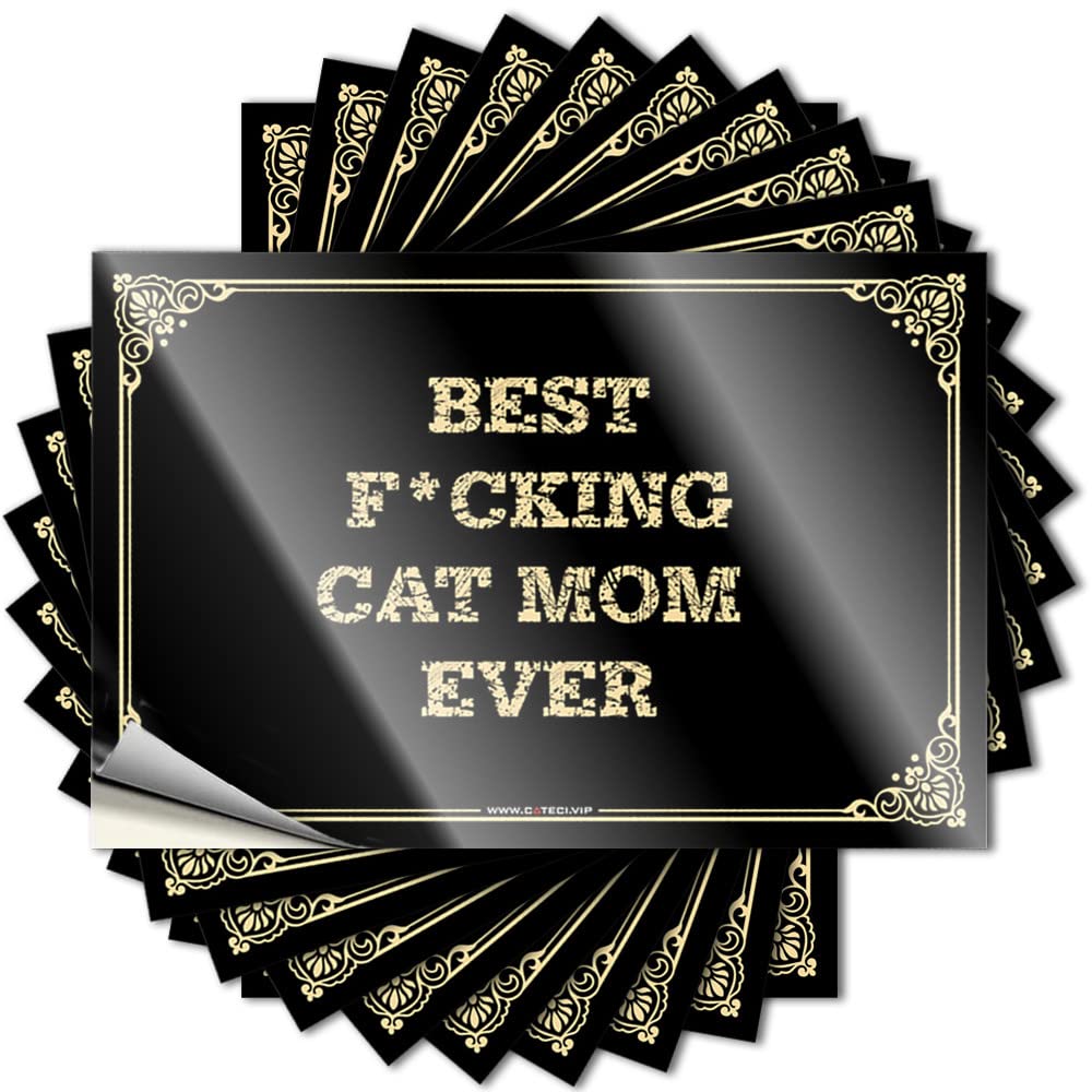 Rectangular Label Sticker Golden Bumper - Best F*cking Cat Mom Ever Removable Decal Cover Easy Peel for Western(12X18CM)
