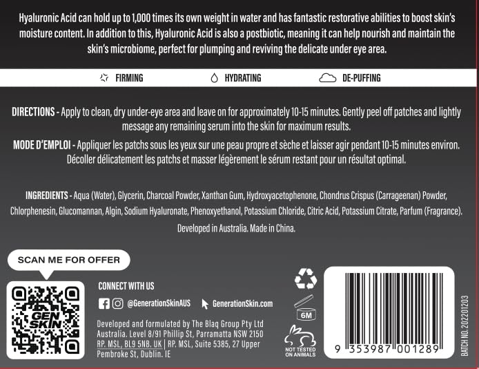 Generation Skin Eye Patches for Dark Circles and Puffiness, Under Eye Mask with Hyaluronic Acid, Vegan and Cruelty-Free Under Eye Patches, Hyaluronic Acid Eye Masks, 5-Pack - Image 8