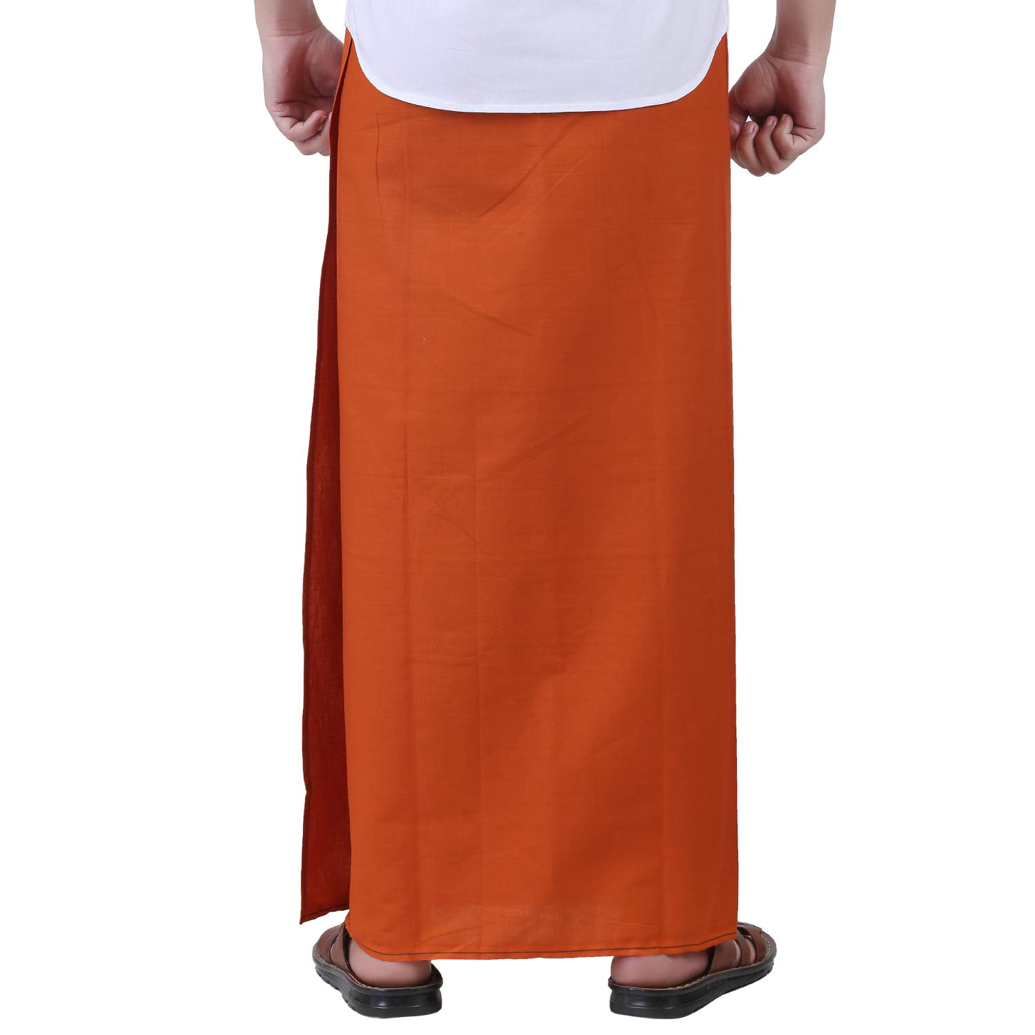 Prakasam Cotton Mens Dark Kaavi Colour Welcro Pocket Single Dhoti (Roja-Dark Kaavi) Size-Medium (Hip Size 34 To 38)