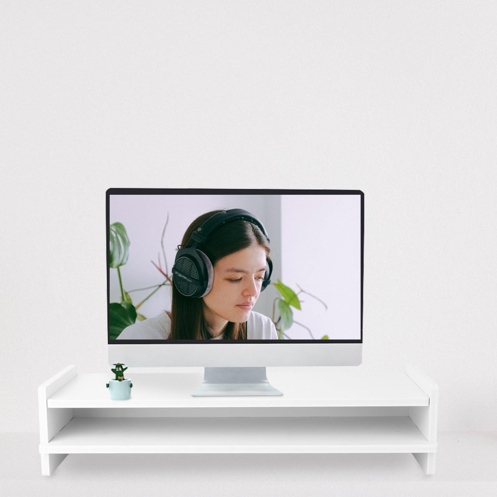 Soporte Plástico Escritorio Blanco Elevador para Monitor de Doble Capa