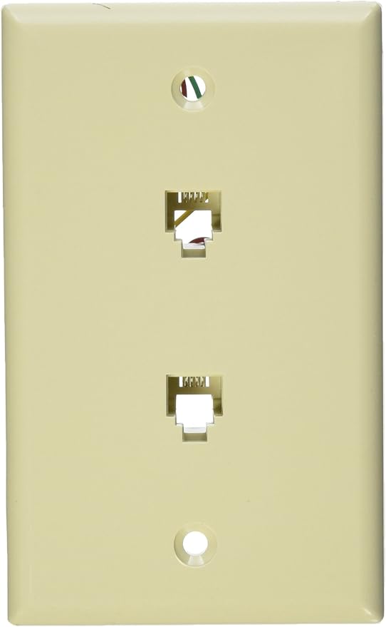 Leviton 40944I Standard Telephone Wall Jack, 6P4C X 6P4C, Screw Terminals, Ivory