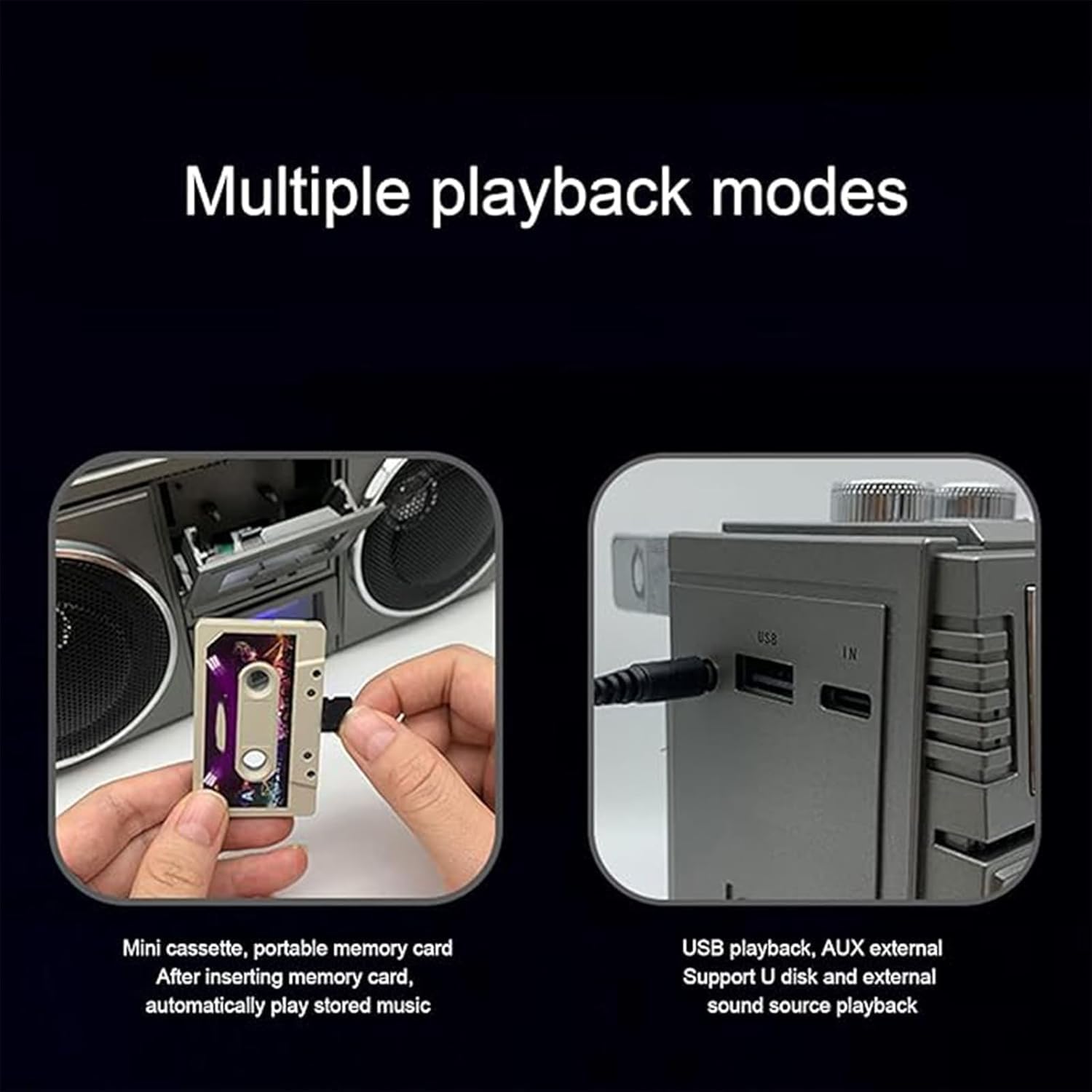 Boombox portatile Bluetooth con mini lettore di cassette, 4 altoparlanti, telecomando, slot USB/Micro SD, perfetto per riunioni di famiglia