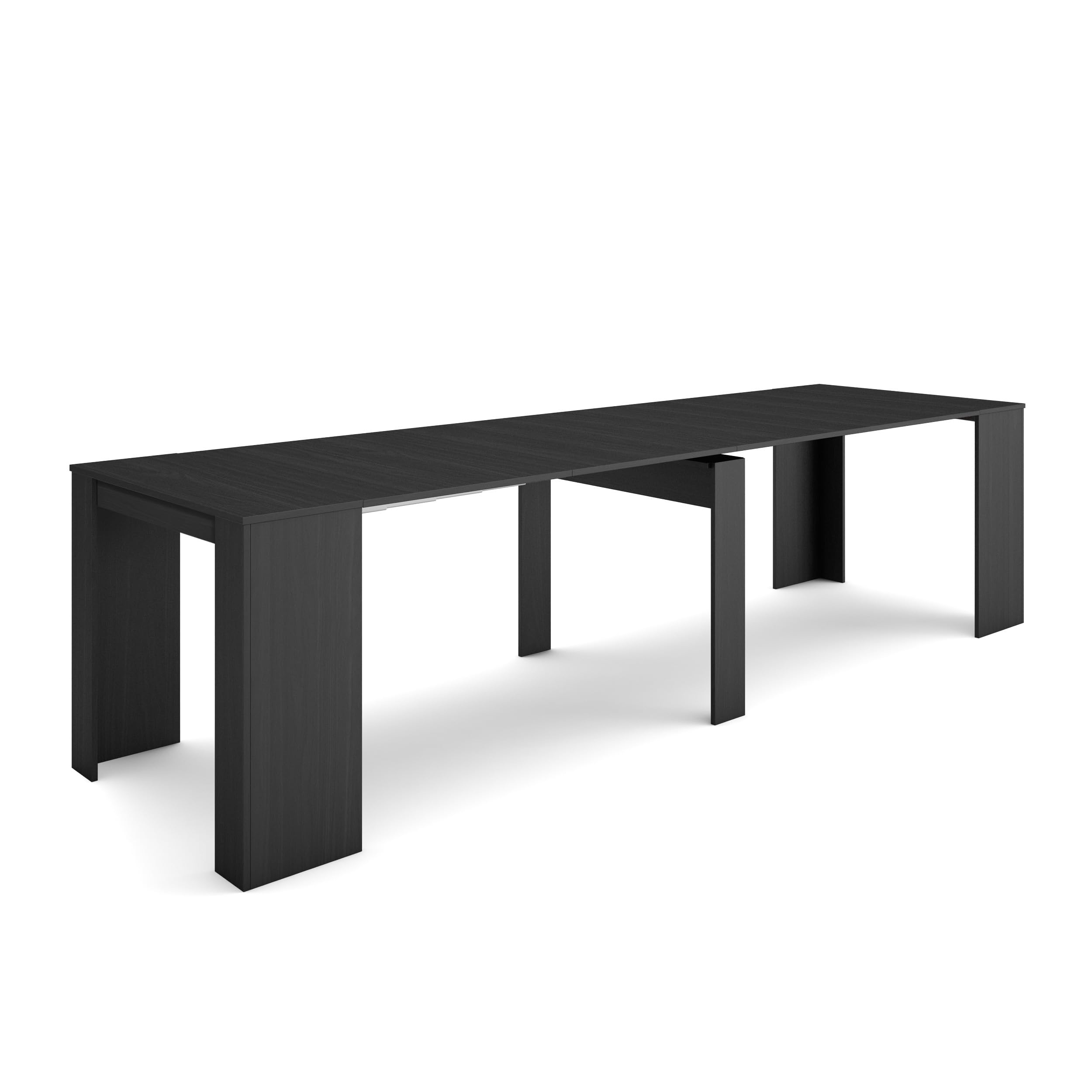 Skraut Home | Mesa Consola Extensible | Mesa Comedor Plegable | 300 | para 14 comensales | Comedor y Cocina | Estilo Moderno | Negro