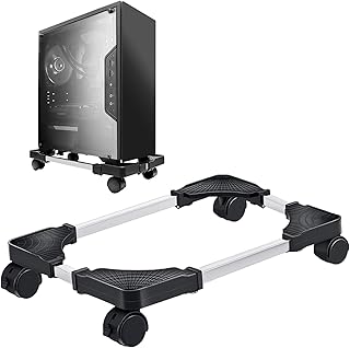 Soporte de PC para torre de PC, soporte de torre de escritorio para ordenador con 4 ruedas bloqueables, soporte ajustable para CPU, soporte móvil universal para juegos en casa, oficina, escritorio