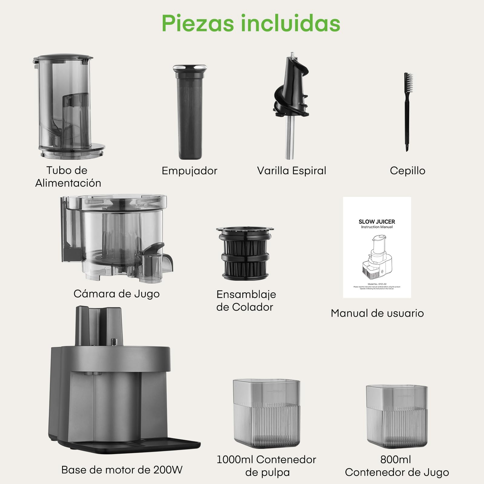 Licuadora Prensado en Frio, FOHERE Licuadora Frutas Verduras Conducto de 119MM, Extractor de zumos con motor silencioso y función inversa, fácil de limpiar con un cepillo extra, con recetas