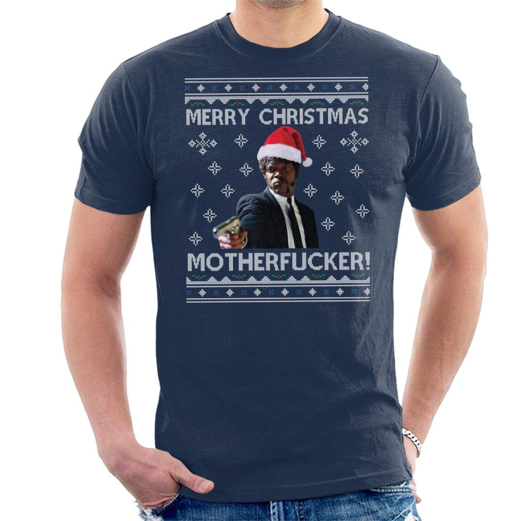 Cloud City 7 Men's Navy Blue Samuel L Jackson Merry Christmas Motherfucker Pulp Fiction T-Shirt