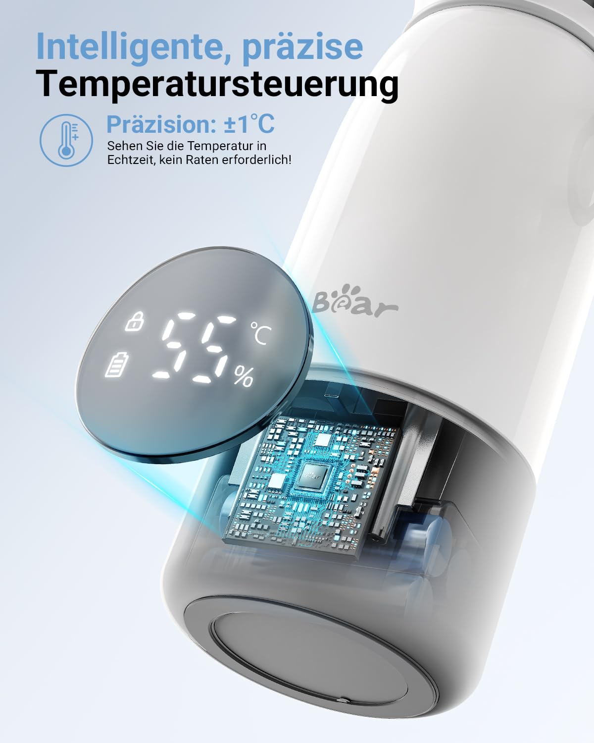 Bear Tragbarer Flaschenwärmer Baby für unterwegs, Schnell aufheizbarer elektrischer Milchwärmer ohne BPA, großes Fassungsvermögen von 500 ml für Muttermilch und Wasser, für Auto, Camping und Reisen