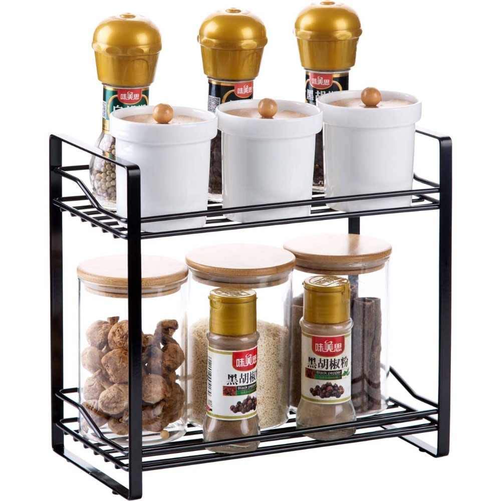 Craftize Mstore Iron 2-Tier Space Saving Spice Storage Organizer Kitchen Rack | 33x13x28 cm (Black)