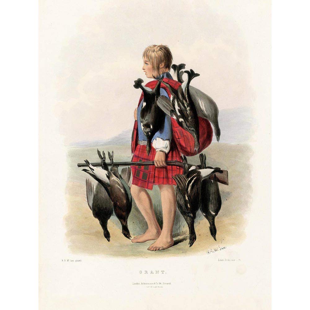 Wee Blue Coo Painting Portrait Highland Clan Scotland Tartan Grant Art Print Poster Wall Decor 12X16 Inch