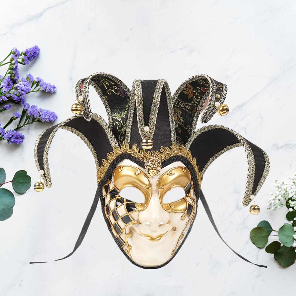 Levemolo Máscara Veneciana de Cara Completa Negra para Carnaval y Fiesta de Mascarada, Material Plástico y Tela, Cómoda Olor para Actuaciones y Disfraces