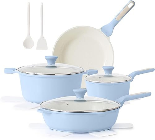 Miniatura 10 de SENSARTE Juego de Utensilios de Cocina Antiadherentes de 13 Piezas, Juego de Ollas y Sartenes Saludables Juego de Cocina con Asas que Permanecen