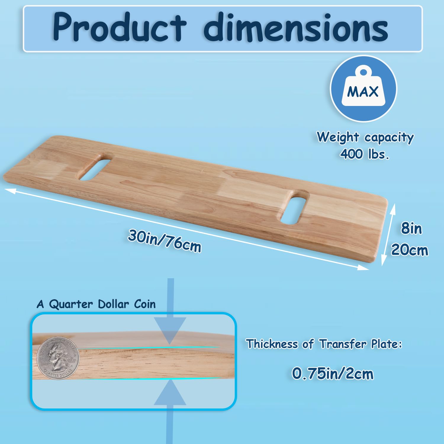 King Mills Tavola di trasferimento in legno di pino extra larga e spessa per il trasferimento su sedia a rotelle, letto o auto. Ideale per anziani, anziani o pazienti in terapia fisica. XL