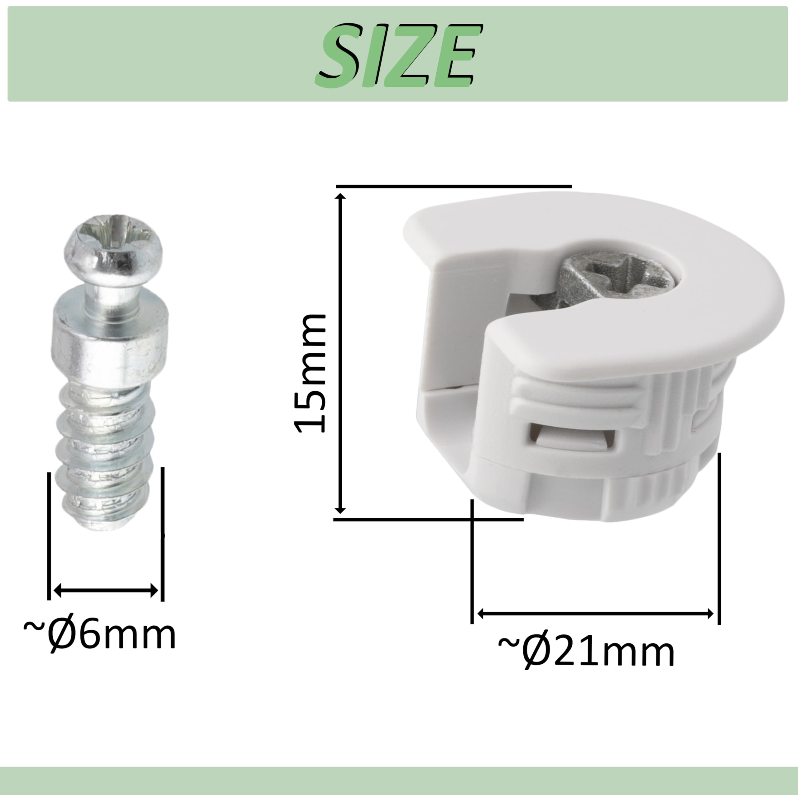 Set 30 Raccordi Eccentrici Per Montaggio Mobili - In Acciaio E Plastica Bianco, Per Pannelli 18mm, Con Prigionieri Ø6x20mm - Foto 3