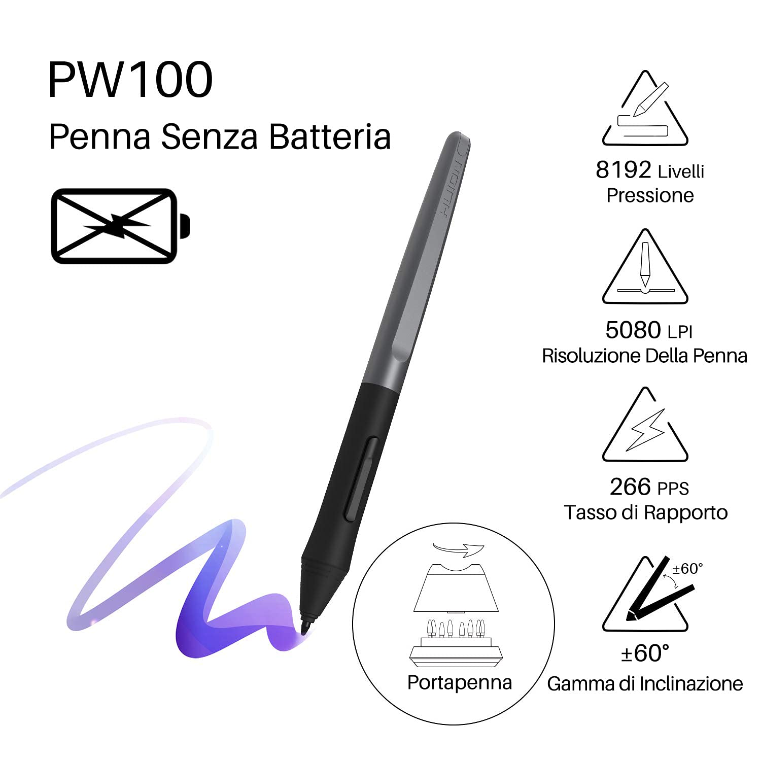 HUION HS610 Tavoletta Grafica Senza Batteria 8192 Livelli, 5080 LPI, Combinata con la Funzione di Inclinazione di ± 60 °, Compatibile con Windows/MacOS/Android Ideal für Home-Office & E-Learning