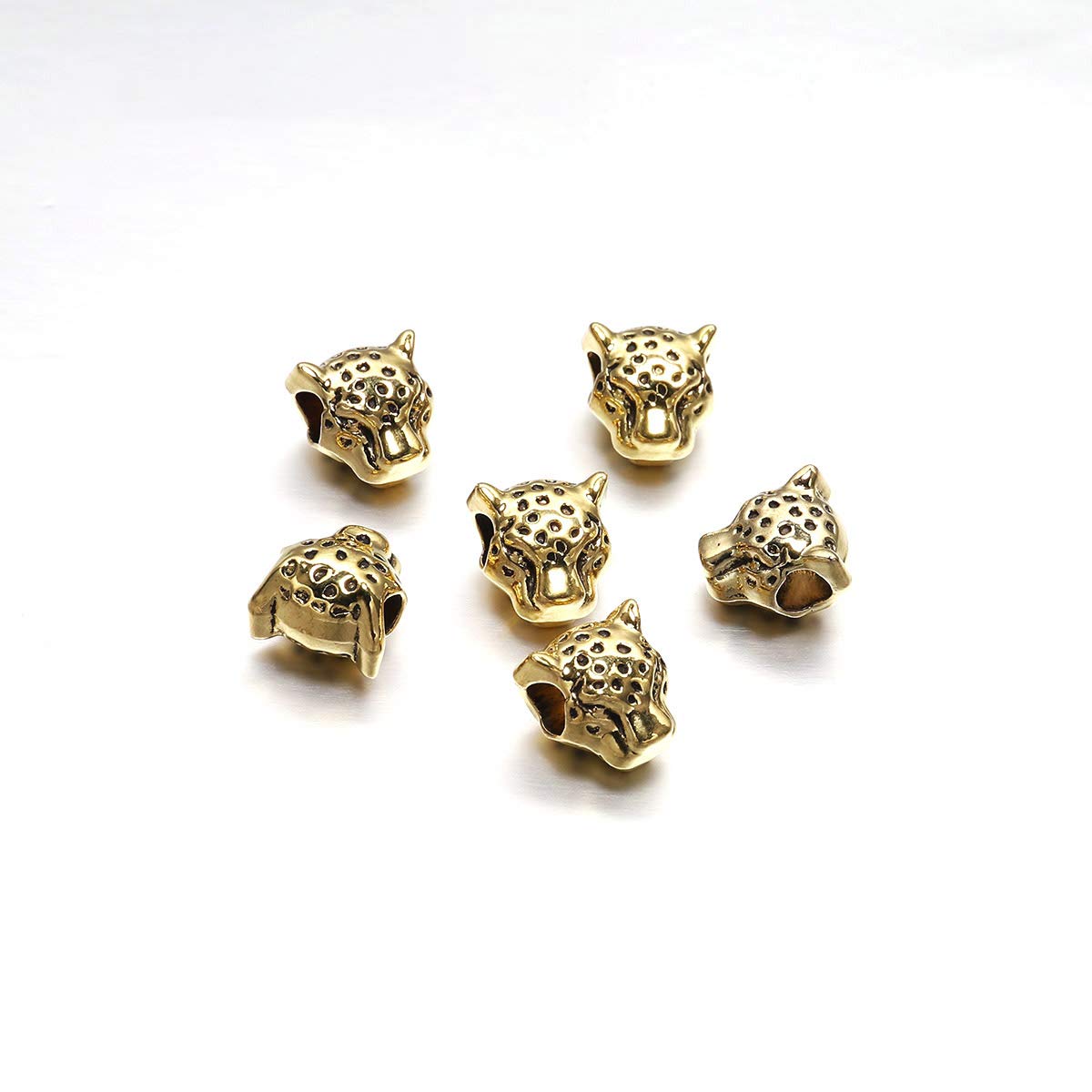 10pcs/Pack Antique Gold/Silver Charm Pendants Buddha Sparta Leopard Lion Heads Spacer Beads Supplies for Jewelry Finding Making DIY Bracelet Necklace (Gold Leopard)