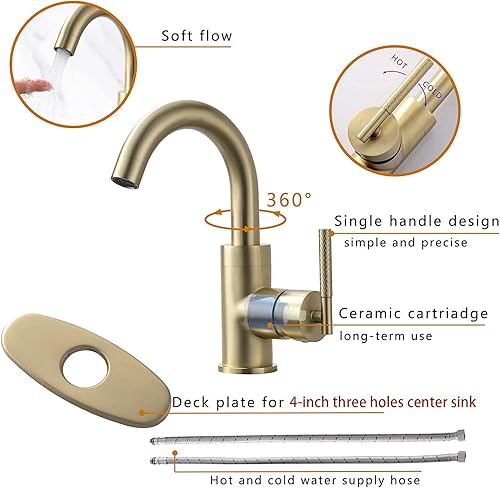 Miniatura 6 de Grifo giratorio para fregadero de baño de latón de una sola manija, grifo giratorio de fregadero de barra de diseño moleteado giratorio, soporte de