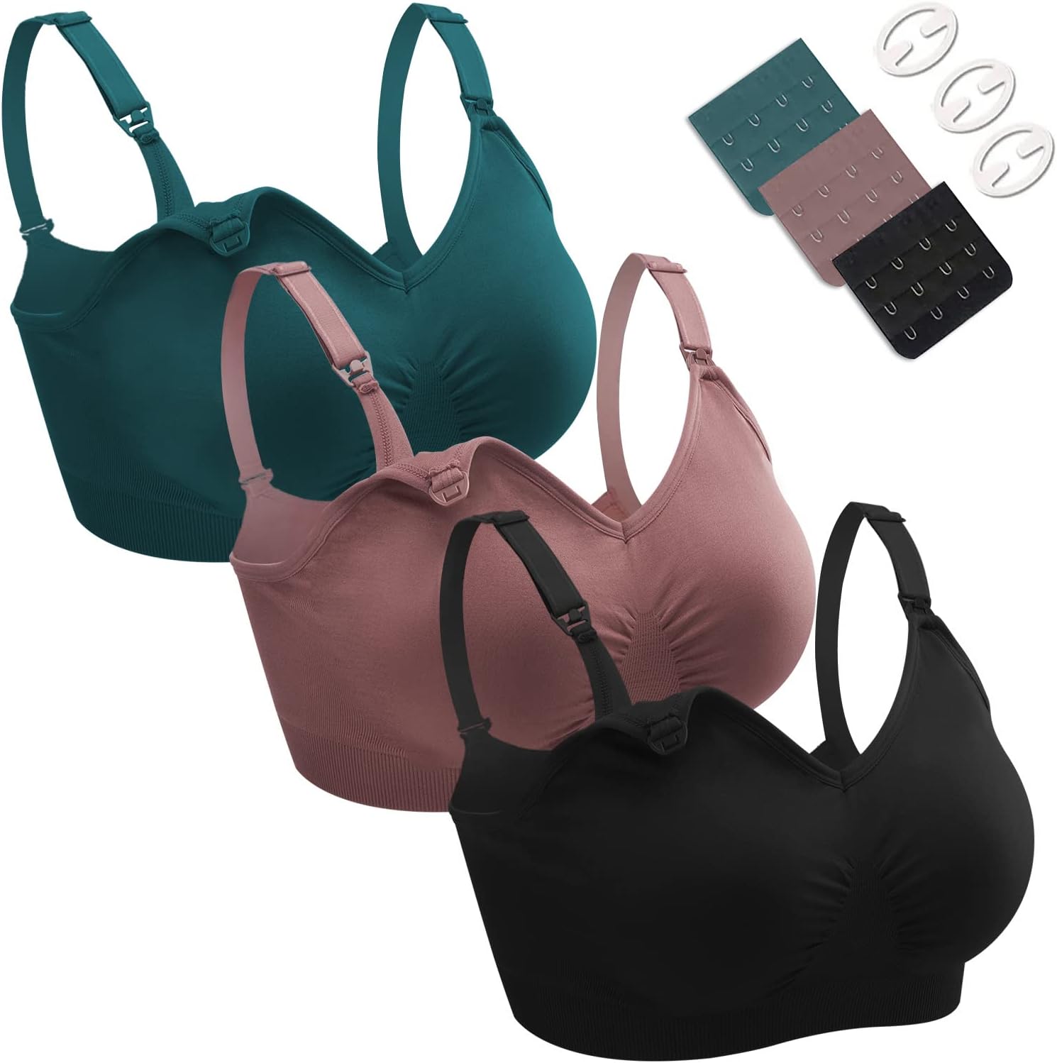 Nursing Bras, 3 Pack Wirefree Seamless Maternity Bra Women Pregnancy Breastfeeding Bralette with Extra Bra Extenders Clips