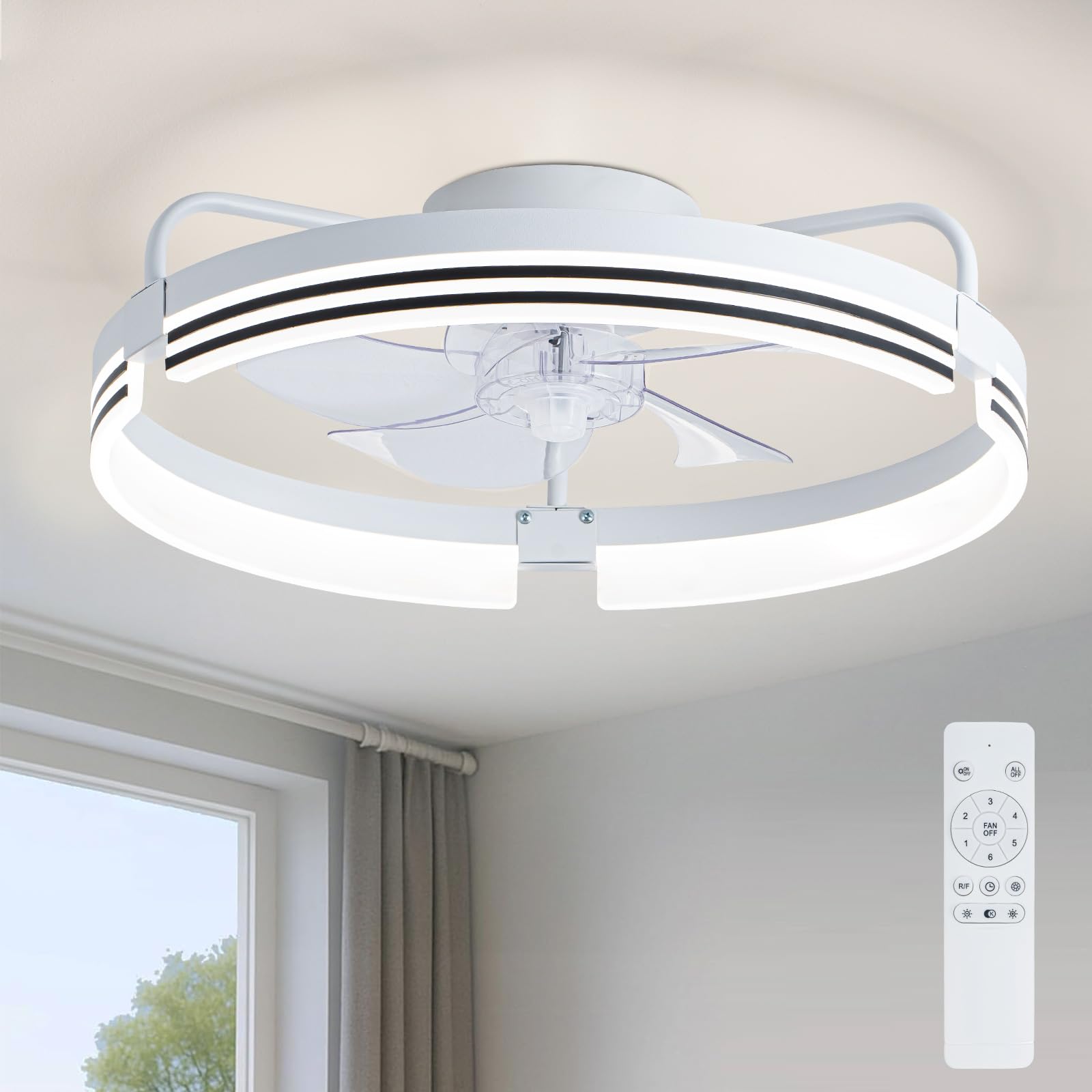 LMiSQ Ceiling Fans with Lights, 50cm 6 Speeds Reversible Modern Ceiling Fans and Remote Stepless Dimming and 3 CCT, Quiet Samll Fandelier Ceiling Fan for Bedroom Kitchen