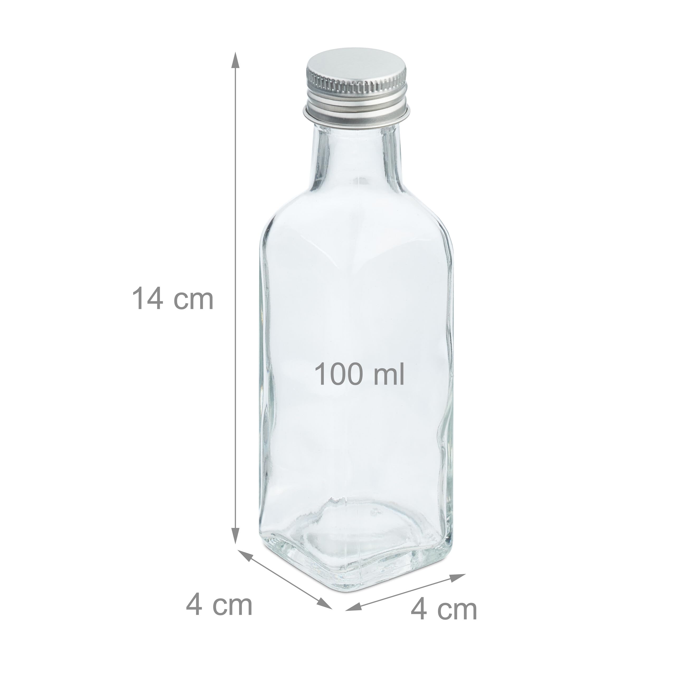 Relaxdays Małe butelki, zestaw 20 sztuk, 100 ml, szklane butelki do napełniania, zakrętki i korki, przezroczyste/srebrne